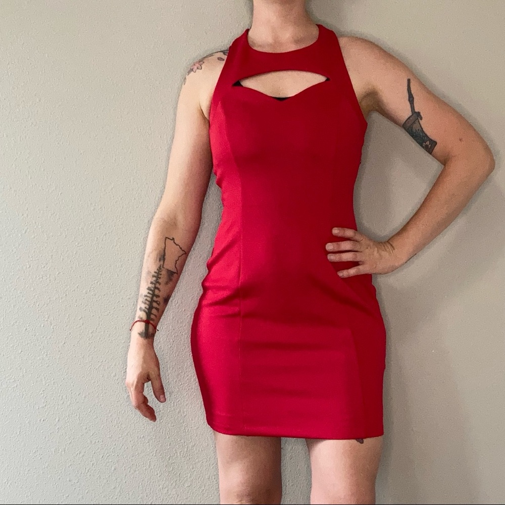 Red guess mini dress with crisscross back straps